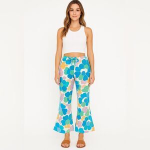 ZARA Floral Wide Leg Pants Size S Multicolor High Waist Boho Lounge Festival